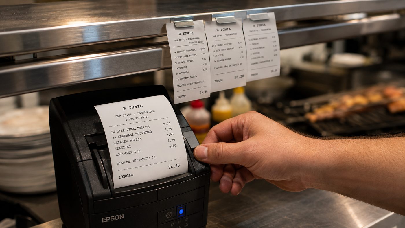Η παραγγελία τυπώνεται στο POS και μπαίνει στη σειρά της κουζίνας